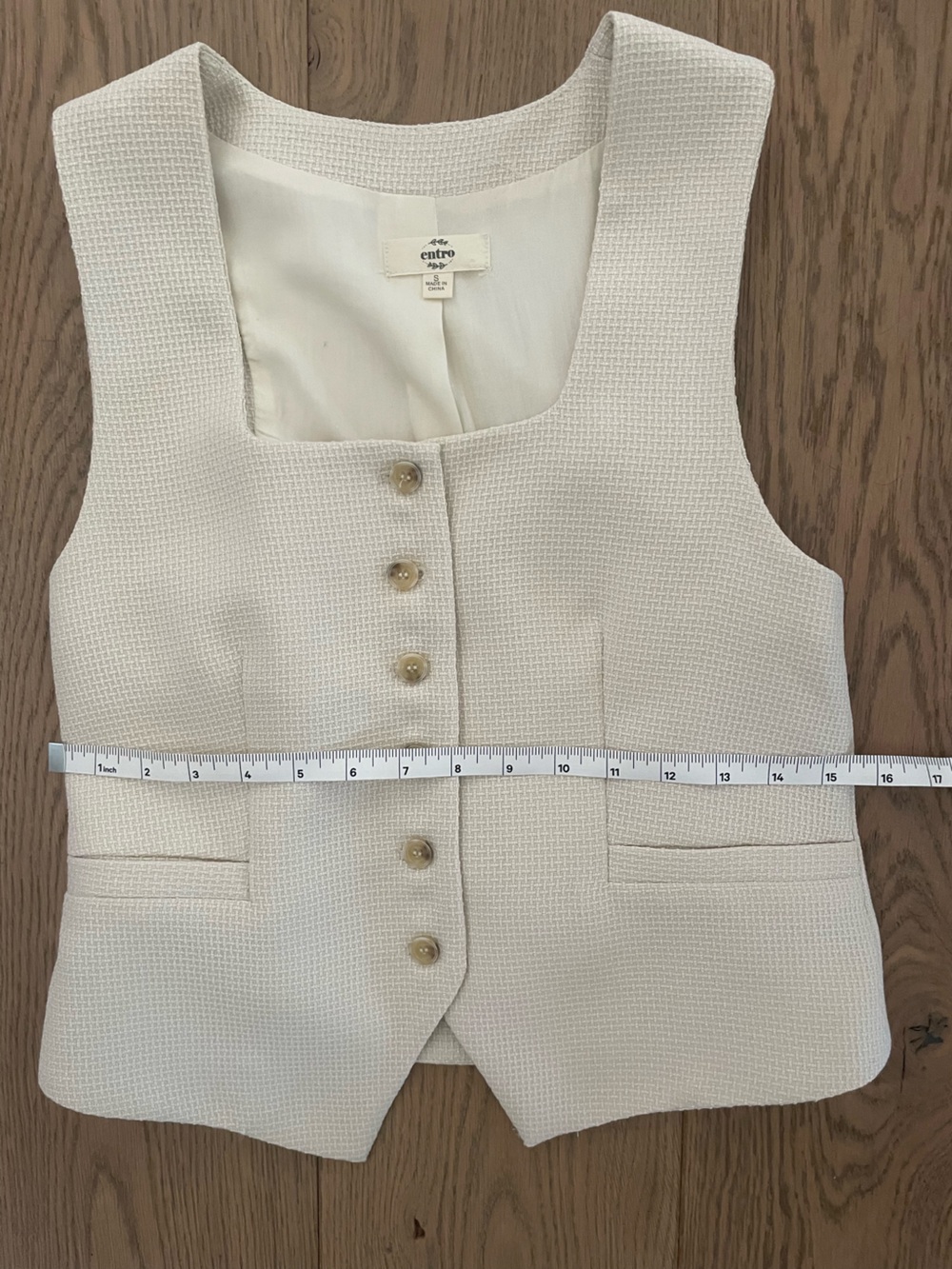 Entro Cream Textured Button Vest - Picture 5 of 5